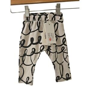 Beau Loves Baby Pants 3–6 Months Loop Print Light Grey Black Unisex Cotton NWT